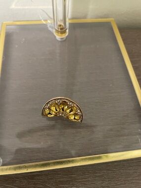 Artisan Gold-Tone Yellow Crystal Half-Moon Brooch